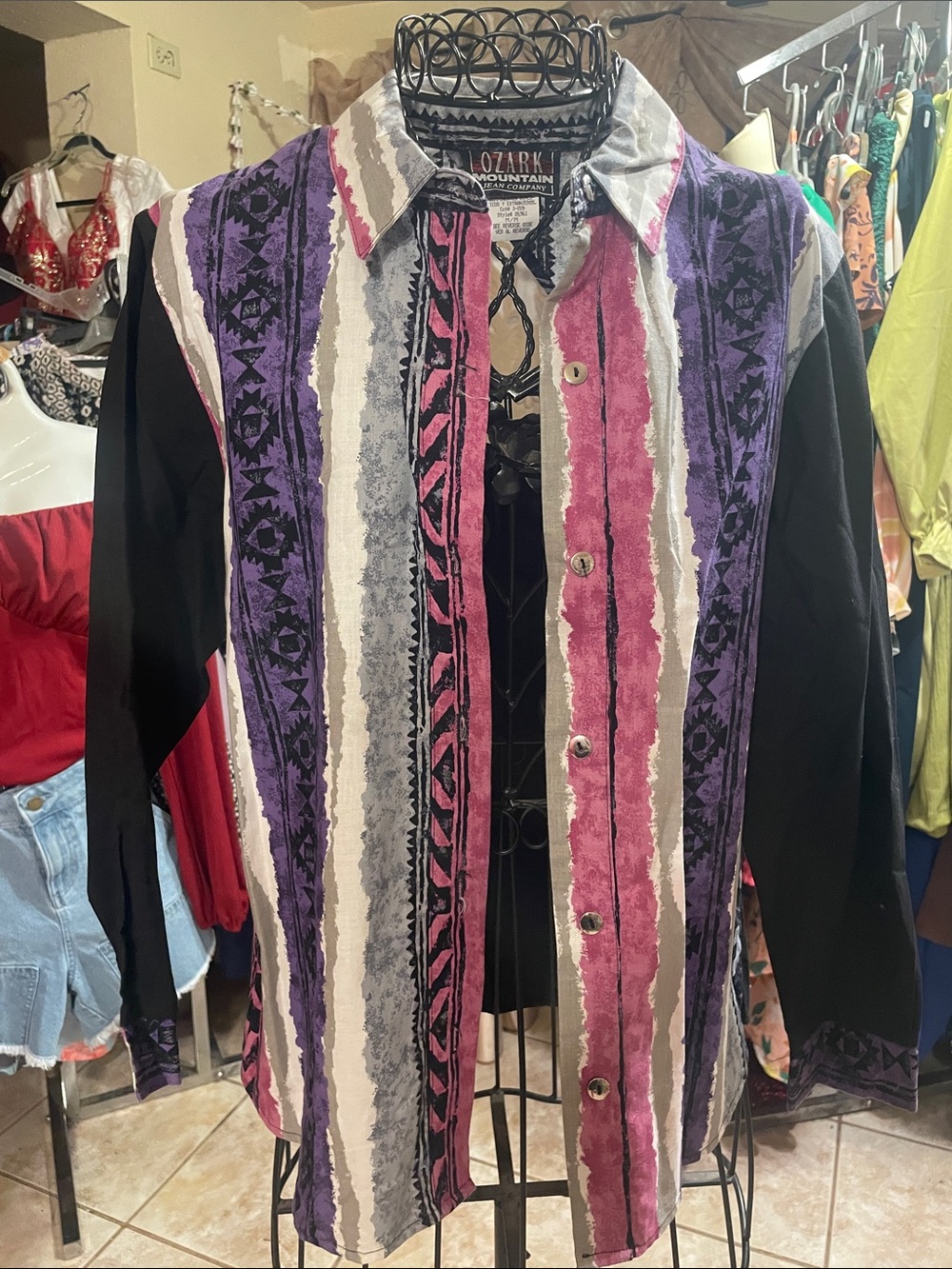 ePurple & Pink Striped Button-Up Shirt